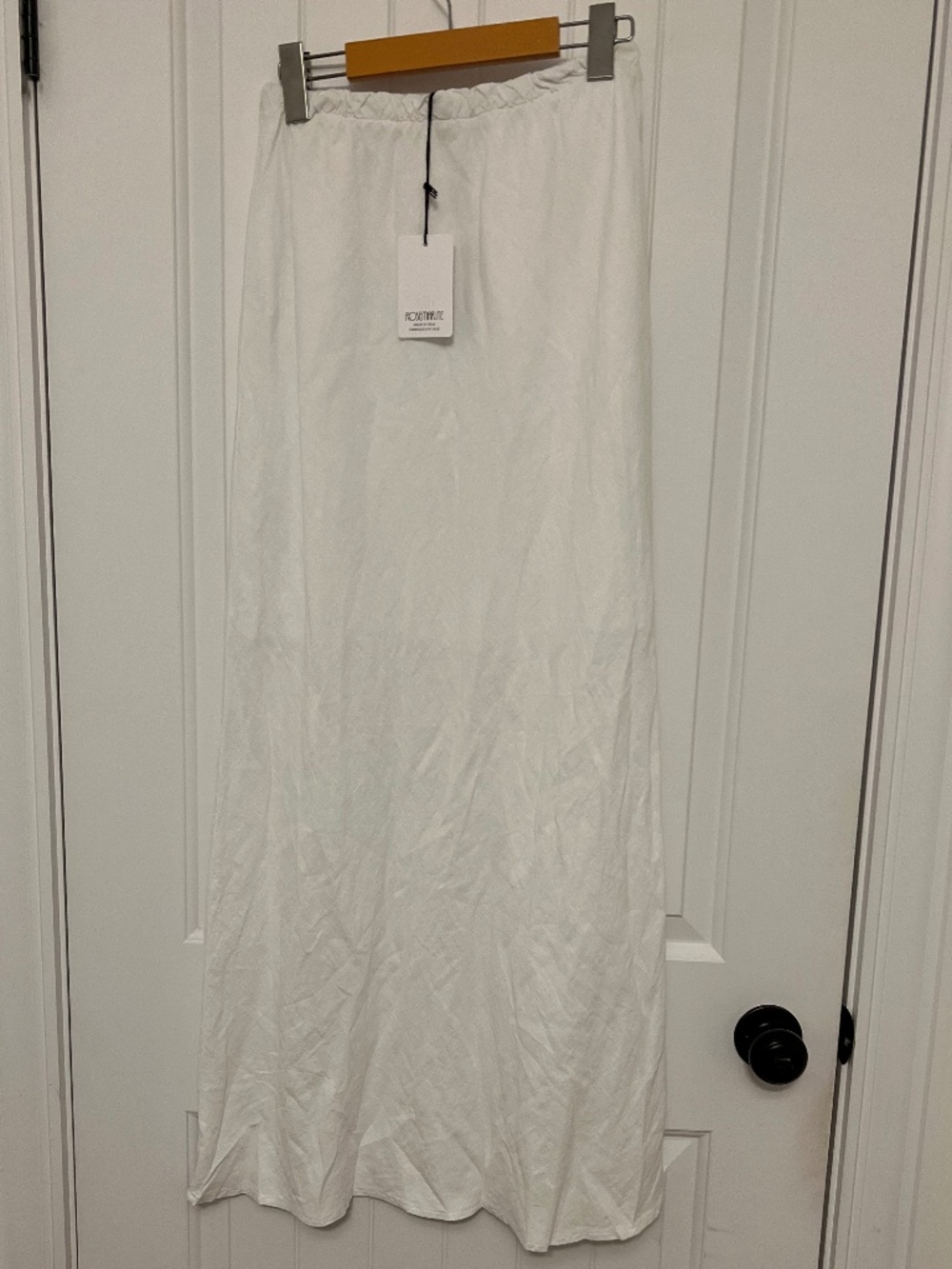 Women’s White Maxi linen Skirt - Minimal Elastic Waist